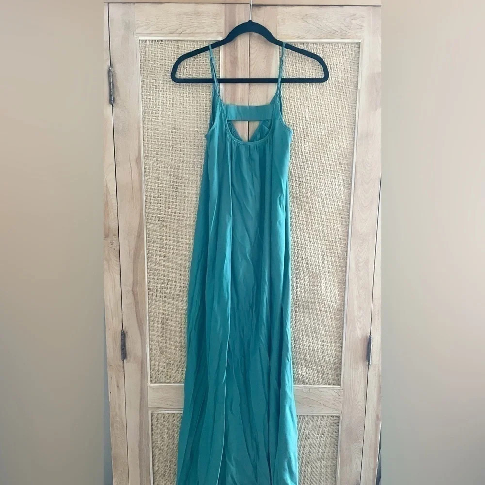 Pink Stitch Resort Maxi Dress Back Cutout Vacation Size 2 Small Green Spring